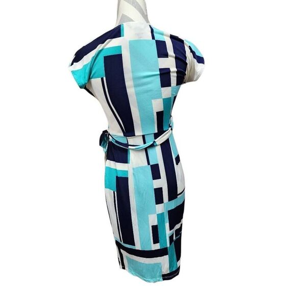 Maggy London The Collins Tie Wrap Short-Sleeve Geometric Dress Career Women's 0 - Picture 4 of 9